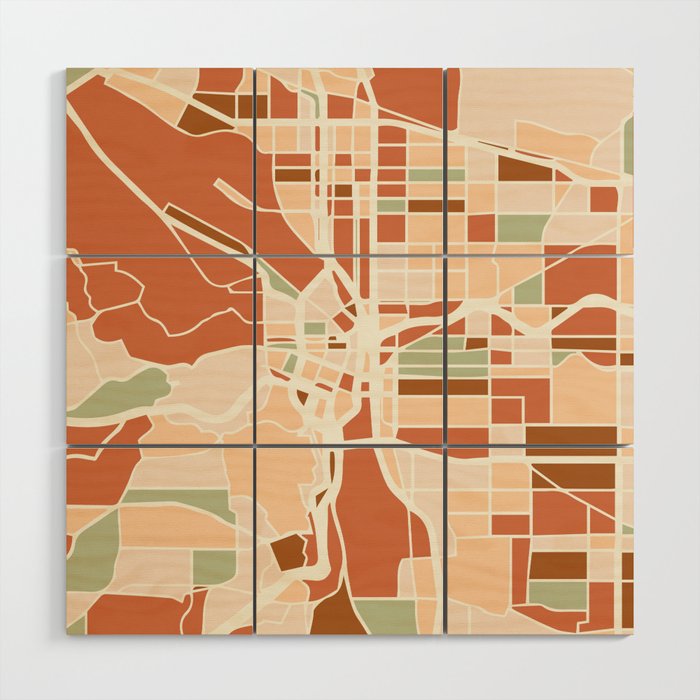Portland Oregon City Map Earth Tones Wood Wall Art