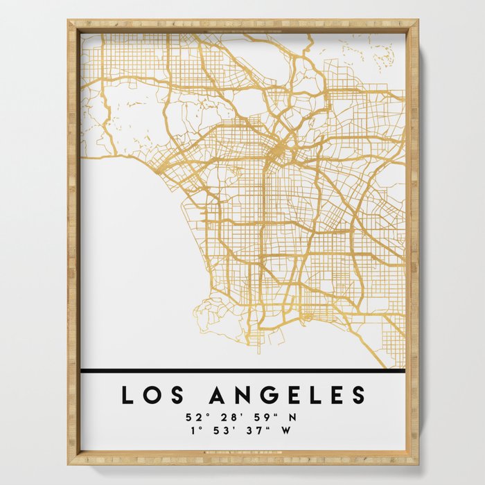 Los Angeles California City Street Map Art Serving Tray