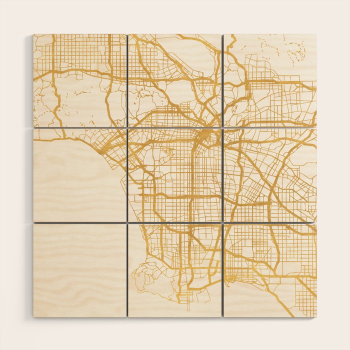 Los Angeles California City Street Map Art Wood Wall Art