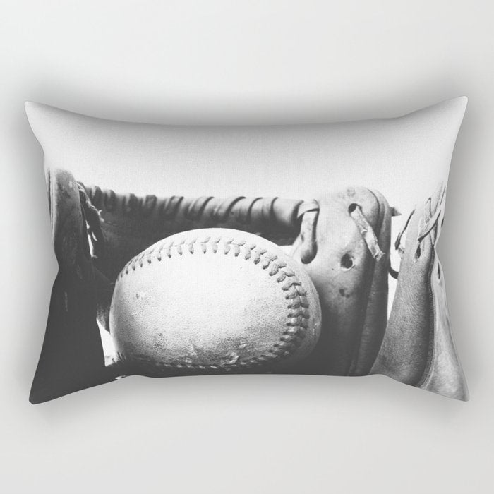 Old Retro Baseball Monochrome Ball And Glove Rectangular Pillow