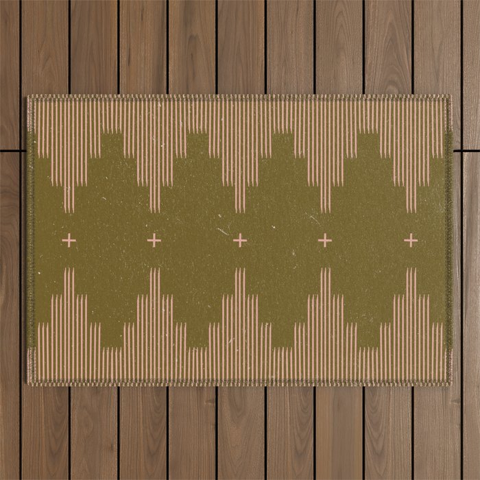Southwestern Minimalist Retro Green & Pink Outdoor Rug