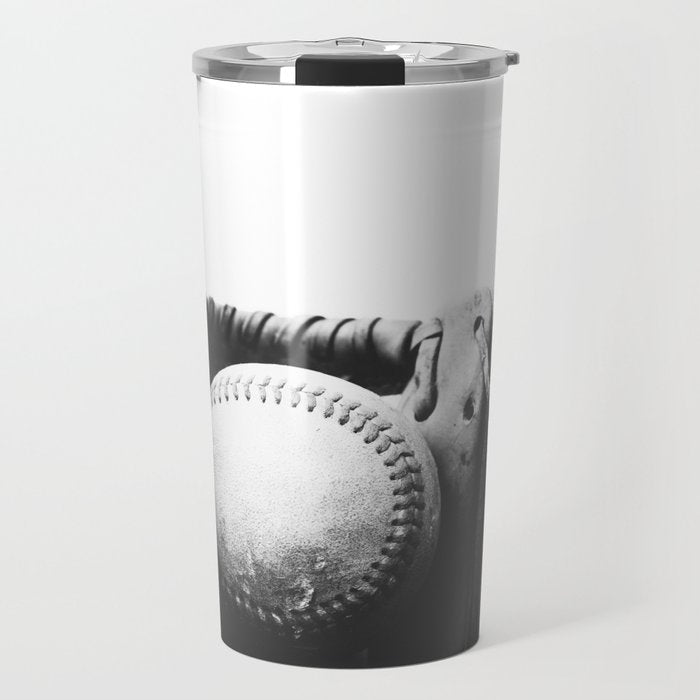 Old Retro Baseball Monochrome Ball And Glove Travel Mug