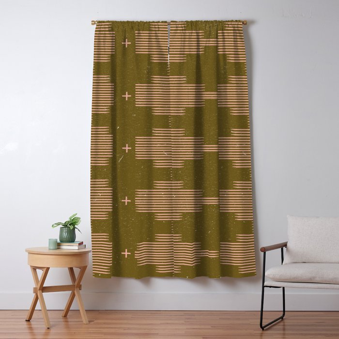 Southwestern Minimalist Retro Green & Pink Window Curtain