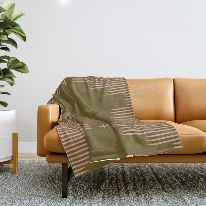 Southwestern Minimalist Retro Green & Pink Throw Blanket