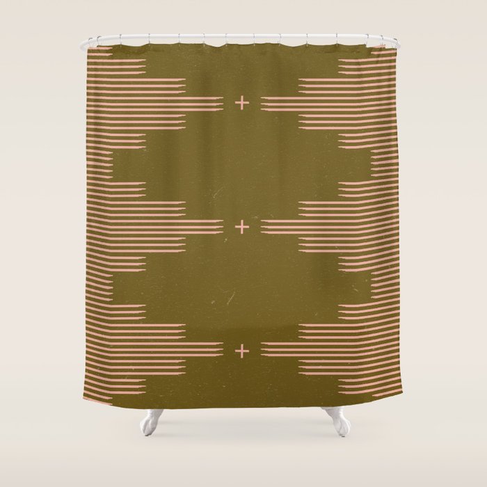 Southwestern Minimalist Retro Green & Pink Shower Curtain