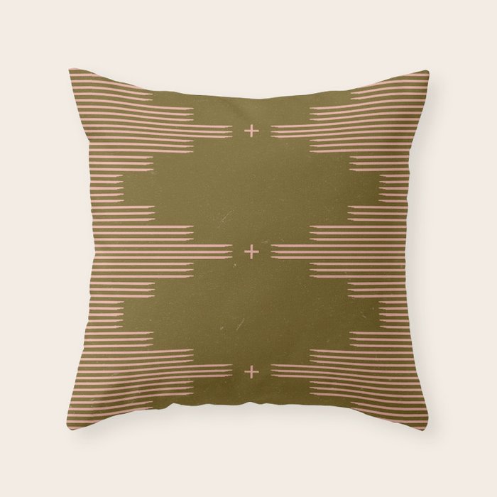 Southwestern Minimalist Retro Green & Pink Throw Pillow