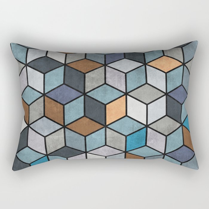 Colorful Concrete Cubes - Blue, Grey, Brown Rectangular Pillow