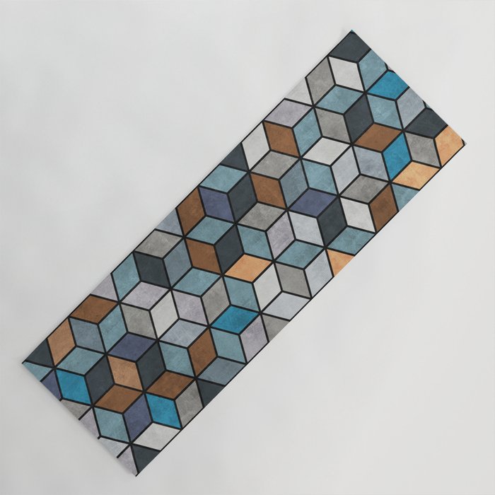 Colorful Concrete Cubes - Blue, Grey, Brown Yoga Mat