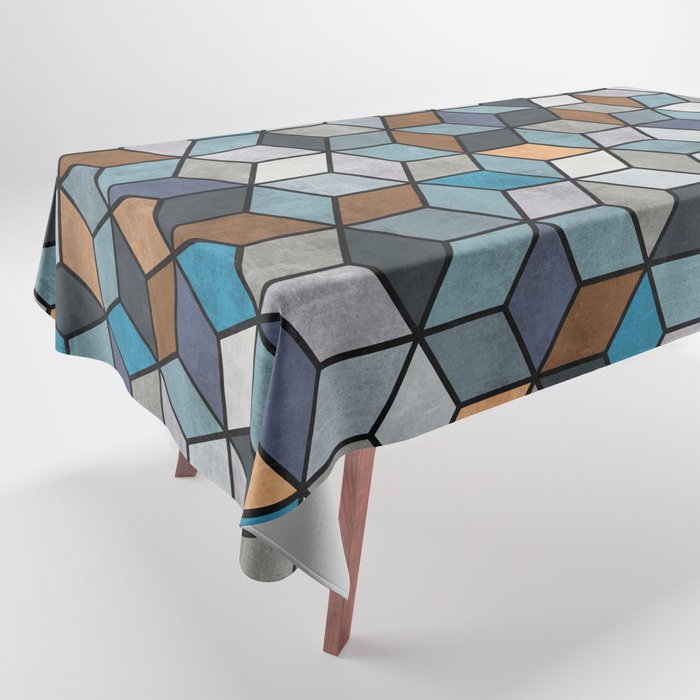 Colorful Concrete Cubes - Blue, Grey, Brown Tablecloth
