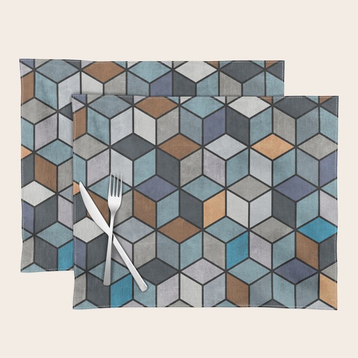 Colorful Concrete Cubes - Blue, Grey, Brown Placemat