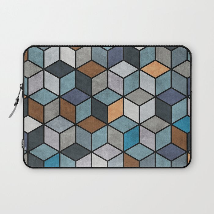 Colorful Concrete Cubes - Blue, Grey, Brown Laptop Sleeve