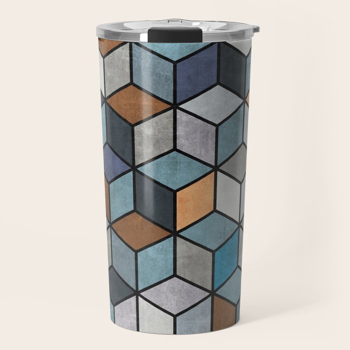 Colorful Concrete Cubes - Blue, Grey, Brown Travel Mug