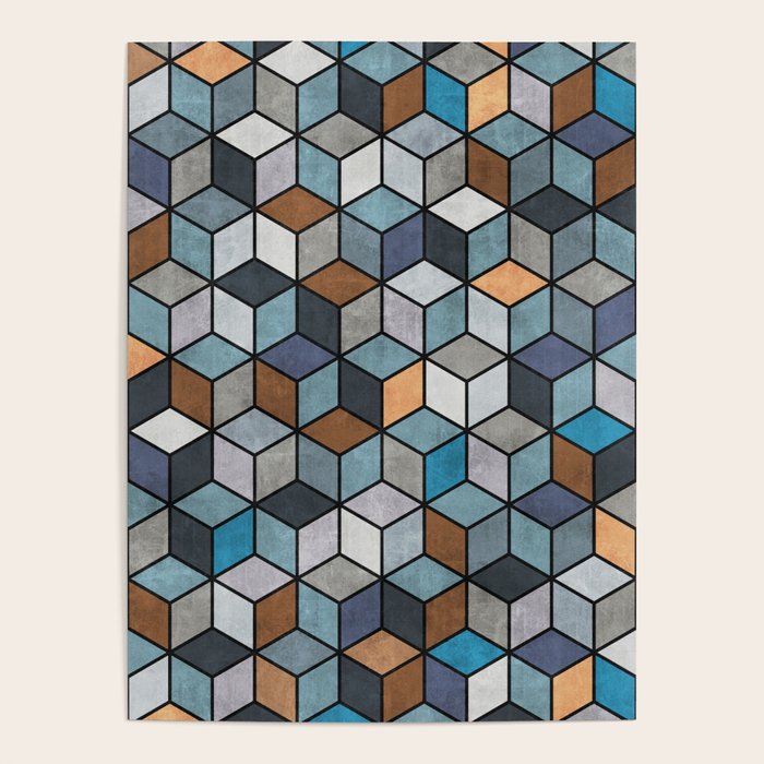Colorful Concrete Cubes - Blue, Grey, Brown Poster