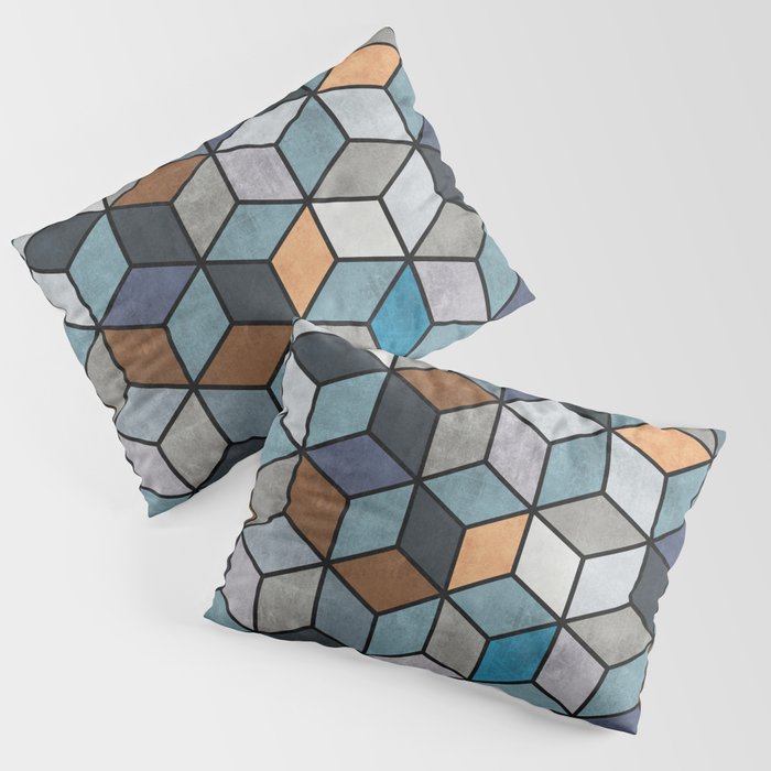 Colorful Concrete Cubes - Blue, Grey, Brown Pillow Sham