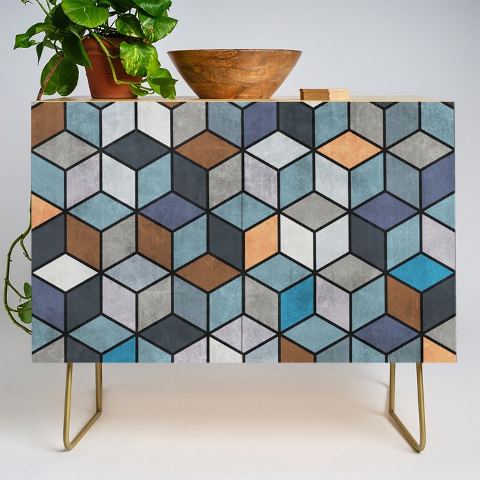 Colorful Concrete Cubes - Blue, Grey, Brown Credenza