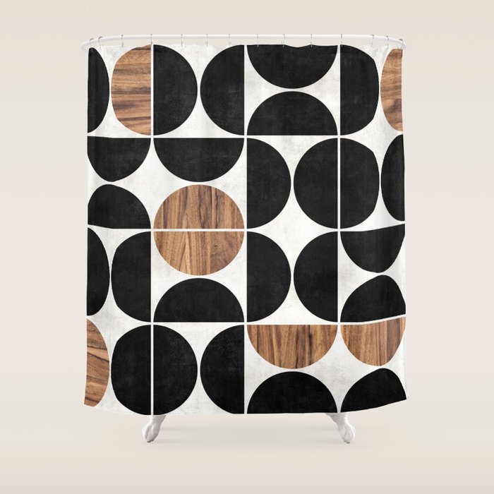 Mid-Century Modern Pattern No.1 - Concrete And Wood Shower Curtain