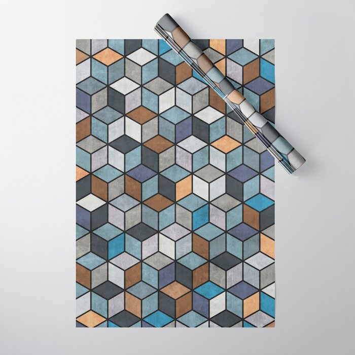 Colorful Concrete Cubes - Blue, Grey, Brown Wrapping Paper