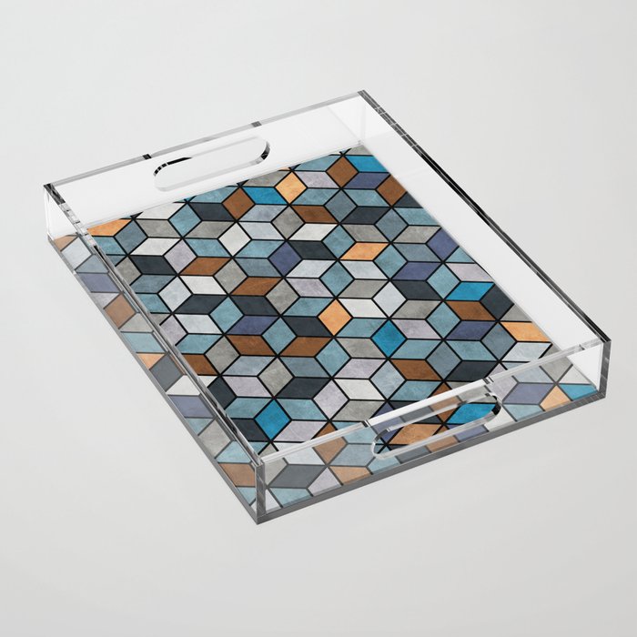 Colorful Concrete Cubes - Blue, Grey, Brown Acrylic Tray