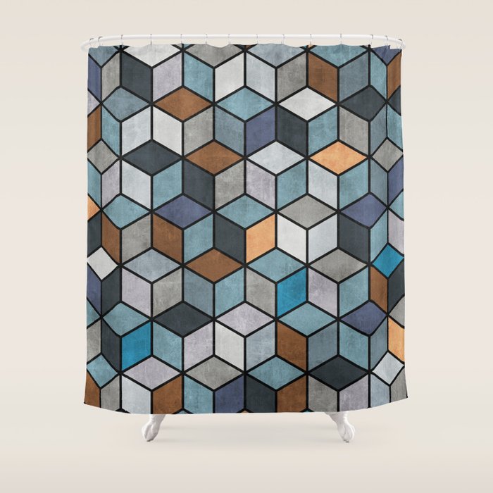 Colorful Concrete Cubes - Blue, Grey, Brown Shower Curtain