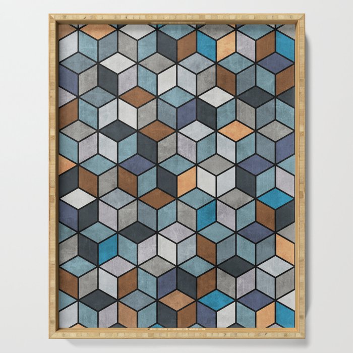 Colorful Concrete Cubes - Blue, Grey, Brown Serving Tray
