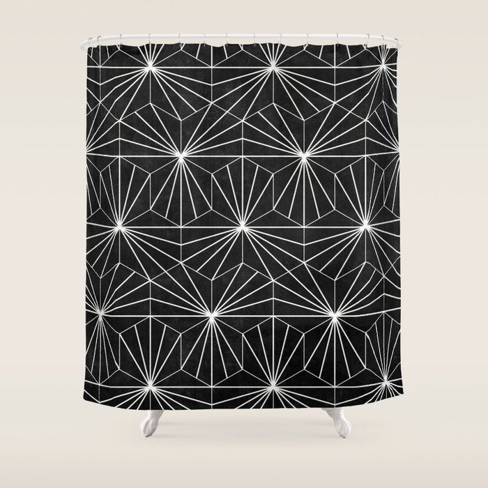 Hexagonal Pattern - Black Concrete Shower Curtain