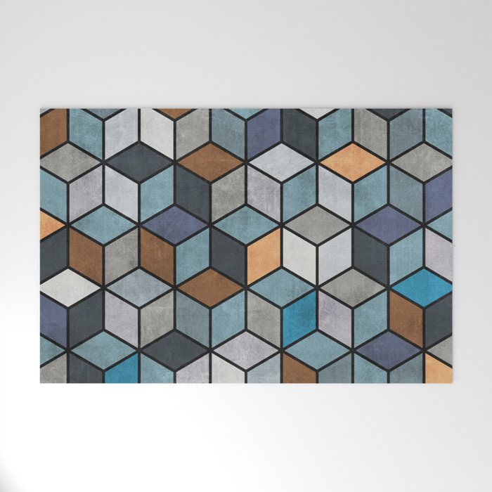 Colorful Concrete Cubes - Blue, Grey, Brown Welcome Mat