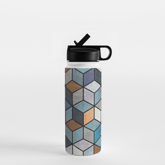 Colorful Concrete Cubes - Blue, Grey, Brown Water Bottle