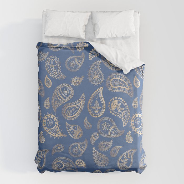 Classic Blue And Gold Paisley Duvet Cover