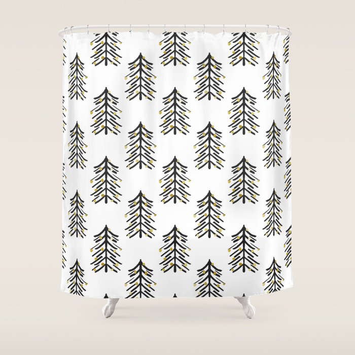 Black And Gold Spiky Tree Shower Curtain