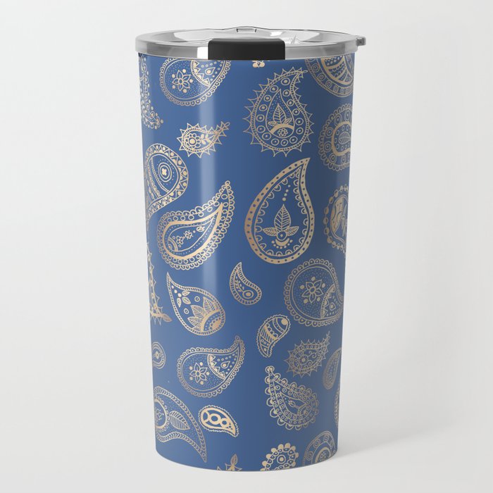 Classic Blue And Gold Paisley Travel Mug