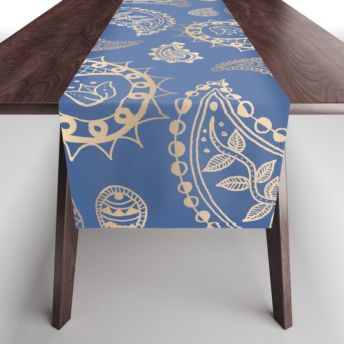 Classic Blue And Gold Paisley Table Runner