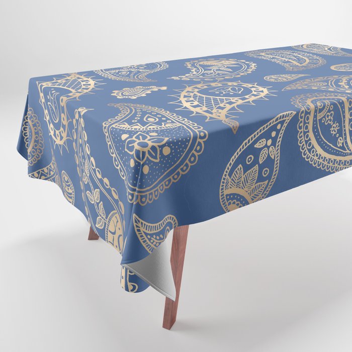 Classic Blue And Gold Paisley Tablecloth