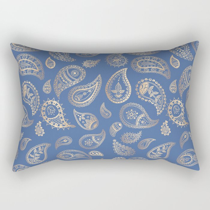 Classic Blue And Gold Paisley Rectangular Pillow