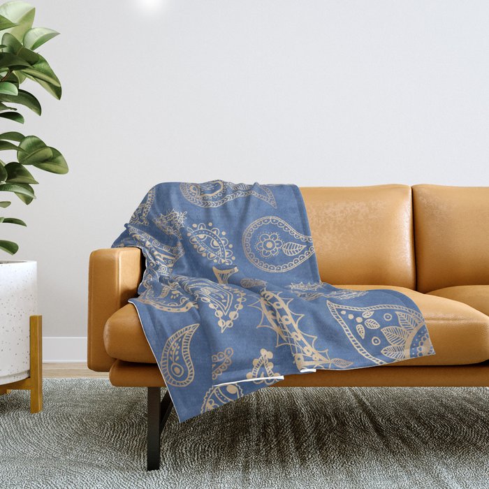 Classic Blue And Gold Paisley Throw Blanket