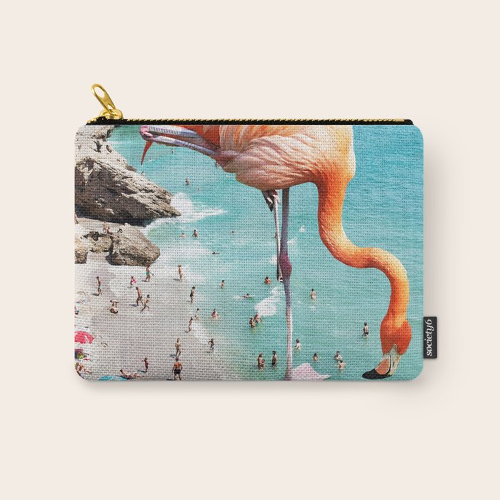 Flamingos On The Beach, Wildlife Surrealism Birds, Nature Flamingo Fantasy Beach Summer Photography Carry All Pouch