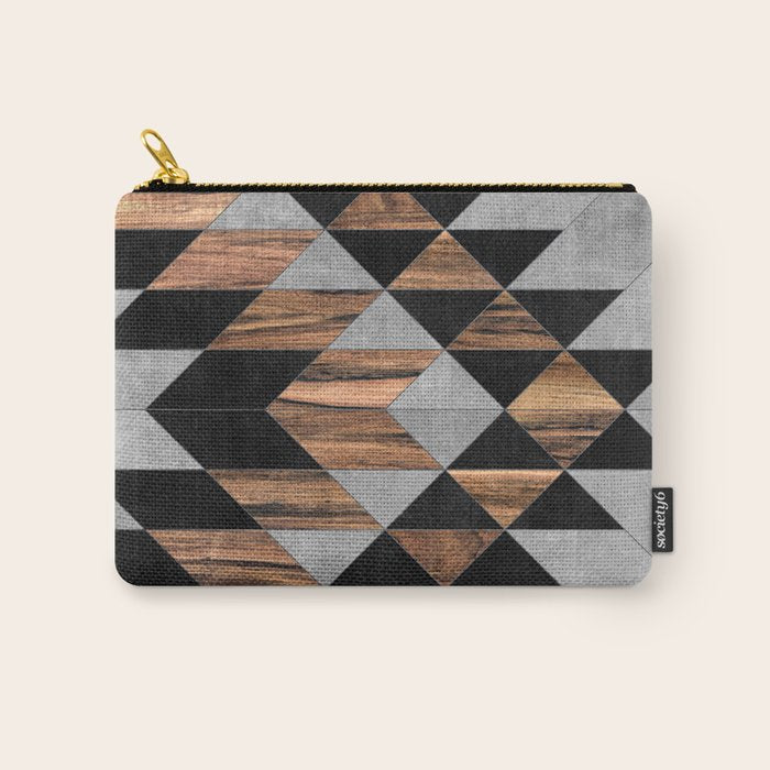 Urban Tribal Pattern No.10 - Aztec - Concrete And Wood Carry All Pouch