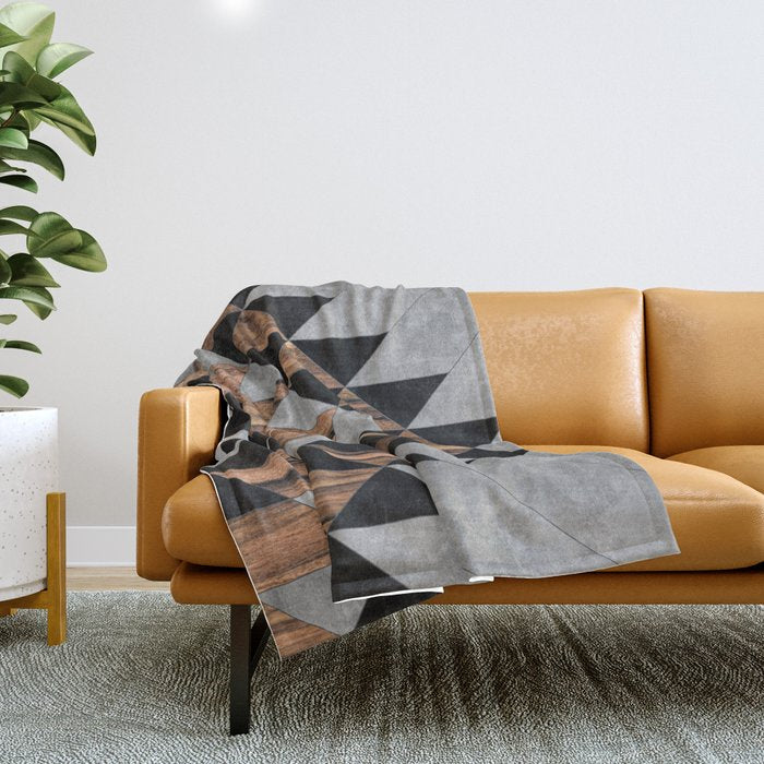Urban Tribal Pattern No.10 - Aztec - Concrete And Wood Throw Blanket