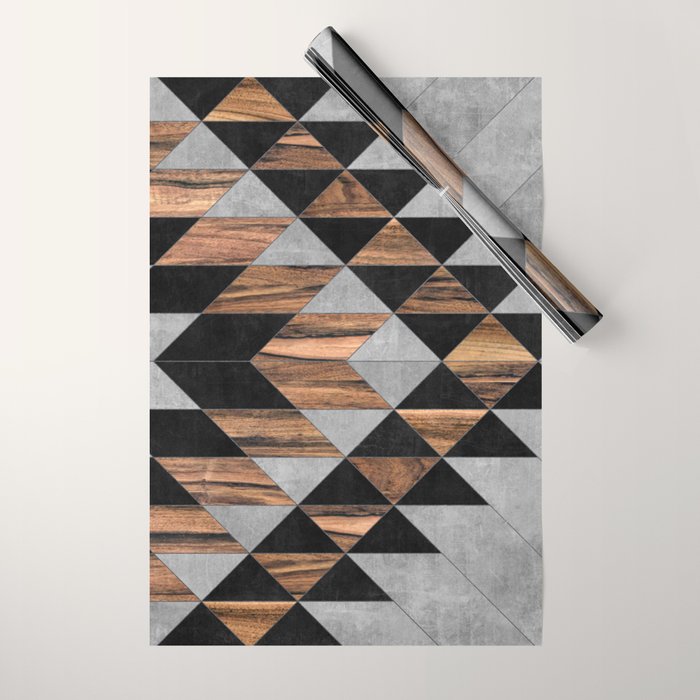 Urban Tribal Pattern No.10 - Aztec - Concrete And Wood Wrapping Paper