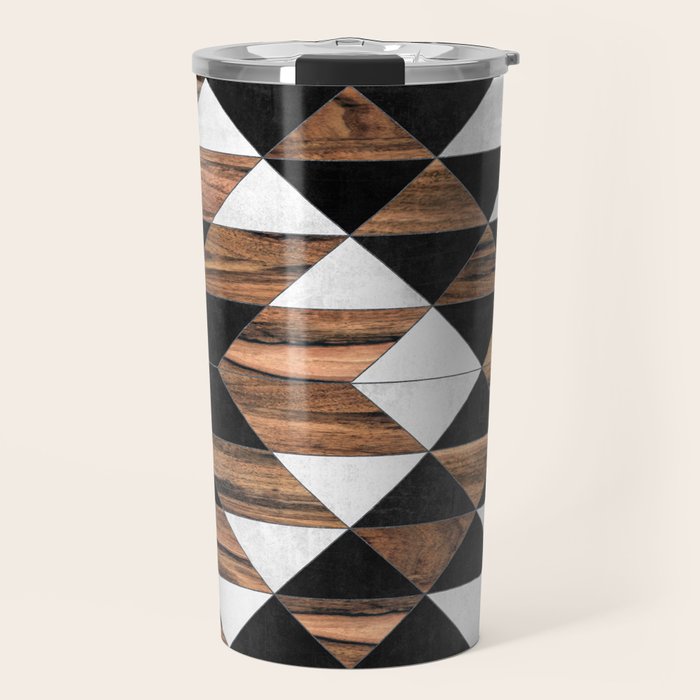 Urban Tribal Pattern No.9 - Aztec - Concrete And Wood Travel Mug