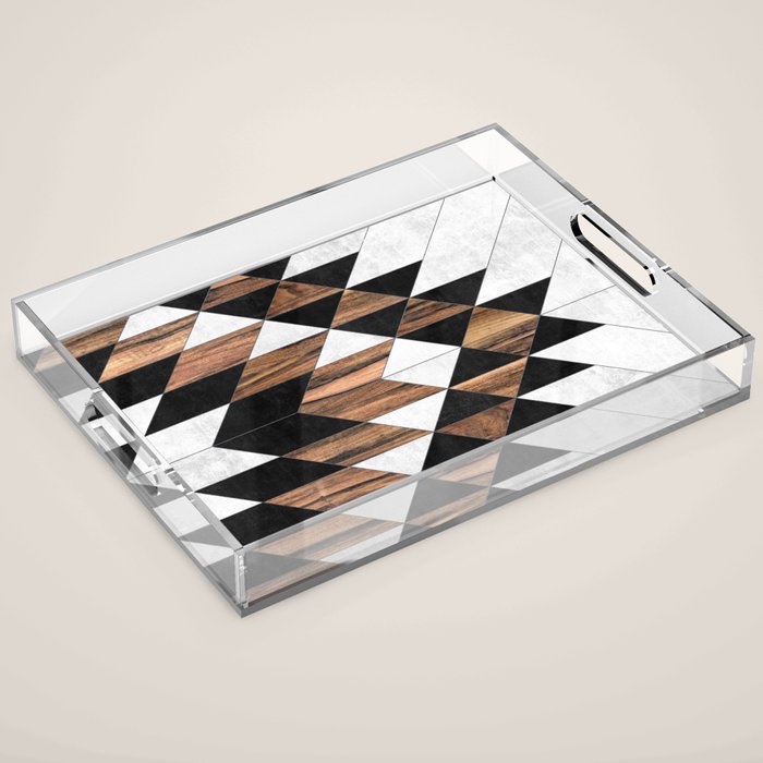 Urban Tribal Pattern No.9 - Aztec - Concrete And Wood Acrylic Tray