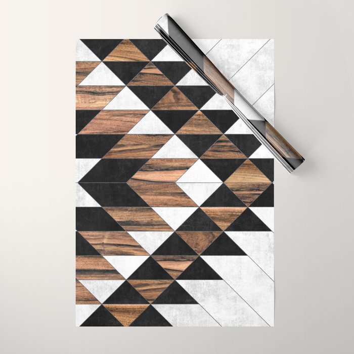 Urban Tribal Pattern No.9 - Aztec - Concrete And Wood Wrapping Paper