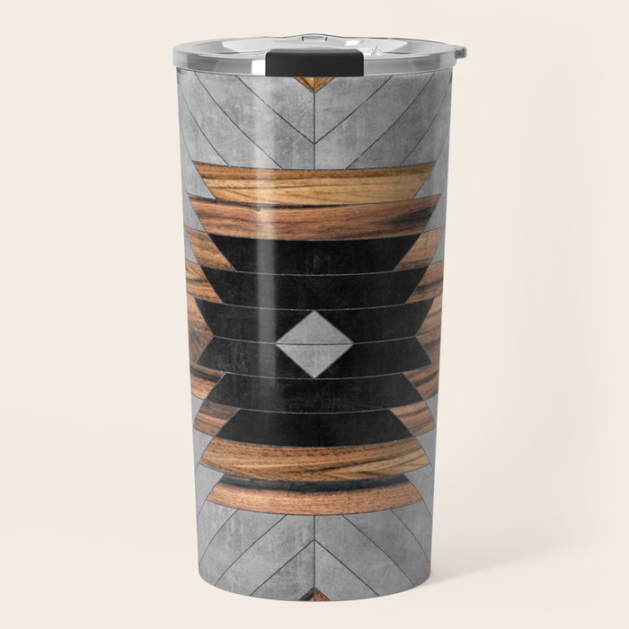 Urban Tribal Pattern No.6 - Aztec - Concrete And Wood Travel Mug