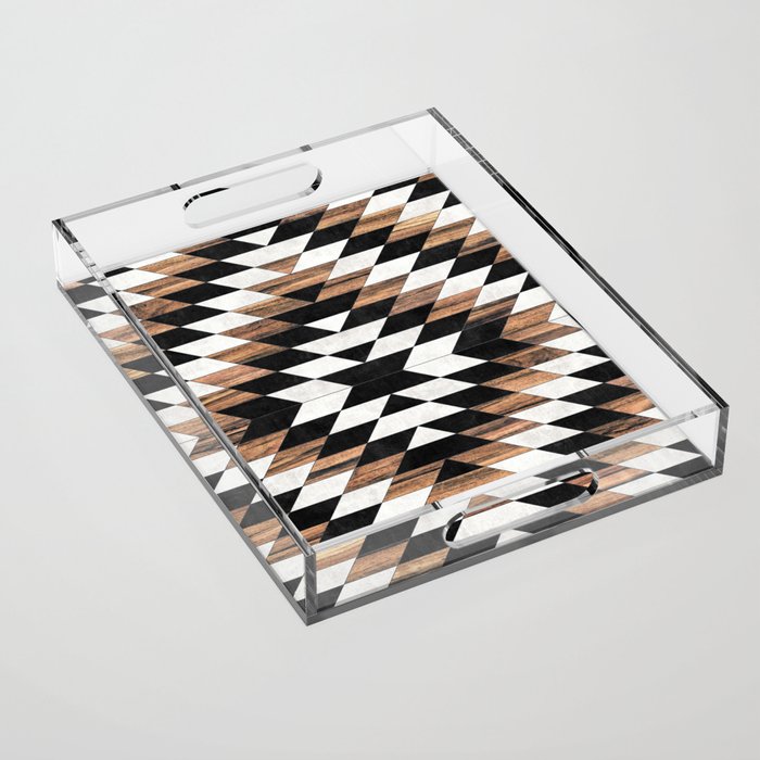 Urban Tribal Pattern No.13 - Aztec - Concrete And Wood Acrylic Tray