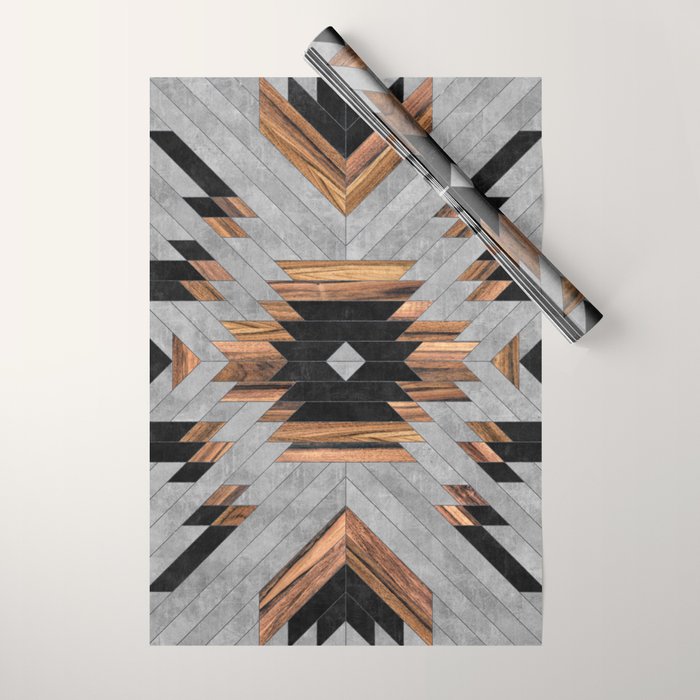 Urban Tribal Pattern No.6 - Aztec - Concrete And Wood Wrapping Paper
