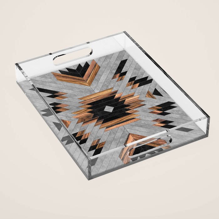 Urban Tribal Pattern No.6 - Aztec - Concrete And Wood Acrylic Tray