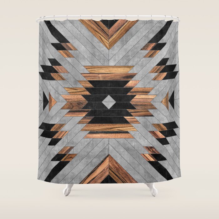 Urban Tribal Pattern No.6 - Aztec - Concrete And Wood Shower Curtain