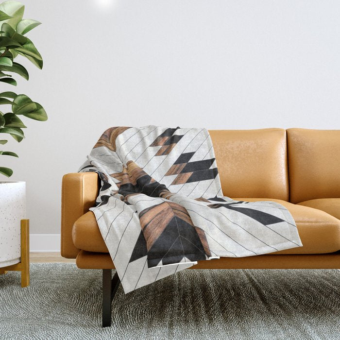 Urban Tribal Pattern No.5 - Aztec - Concrete And Wood Throw Blanket