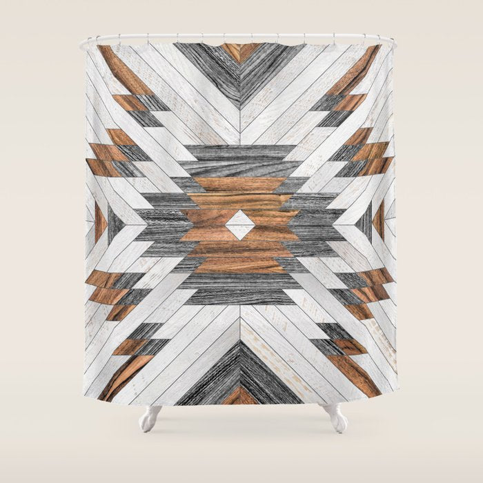 Urban Tribal Pattern No.8 - Aztec - Wood Shower Curtain