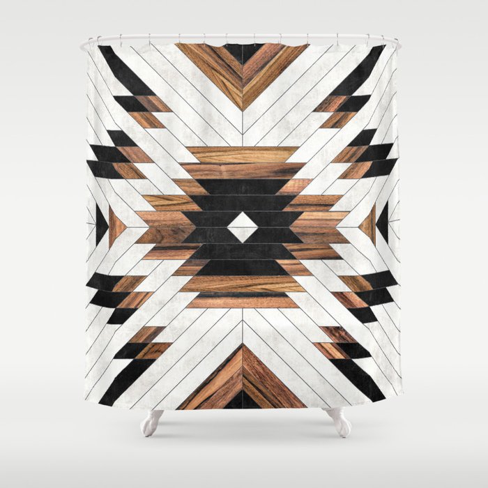 Urban Tribal Pattern No.5 - Aztec - Concrete And Wood Shower Curtain