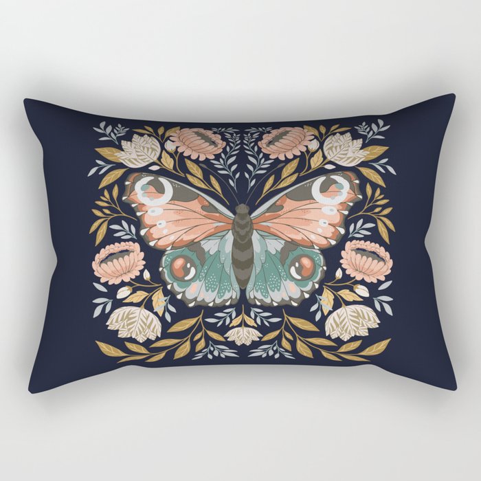 William Morris Butterfly - Midnight Garden Rectangular Pillow